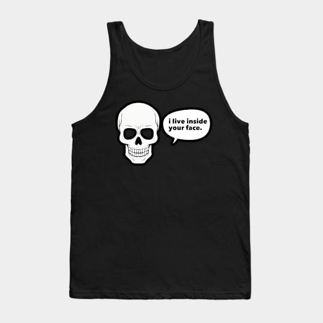 Skull I Live Inside Your Face Bones Funny Halloween Tank Top by markz66